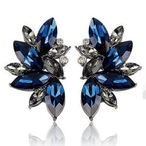 Blue Marquis Rhinestone Stud Earrings